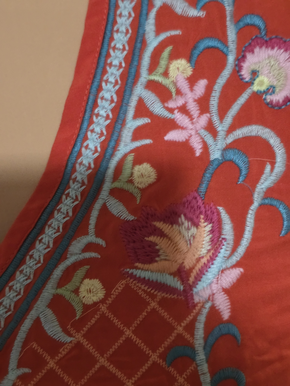 Solitaire Red Embroidered V-Neck Ruffle Sleeve Blouse - Picture 5 of 11